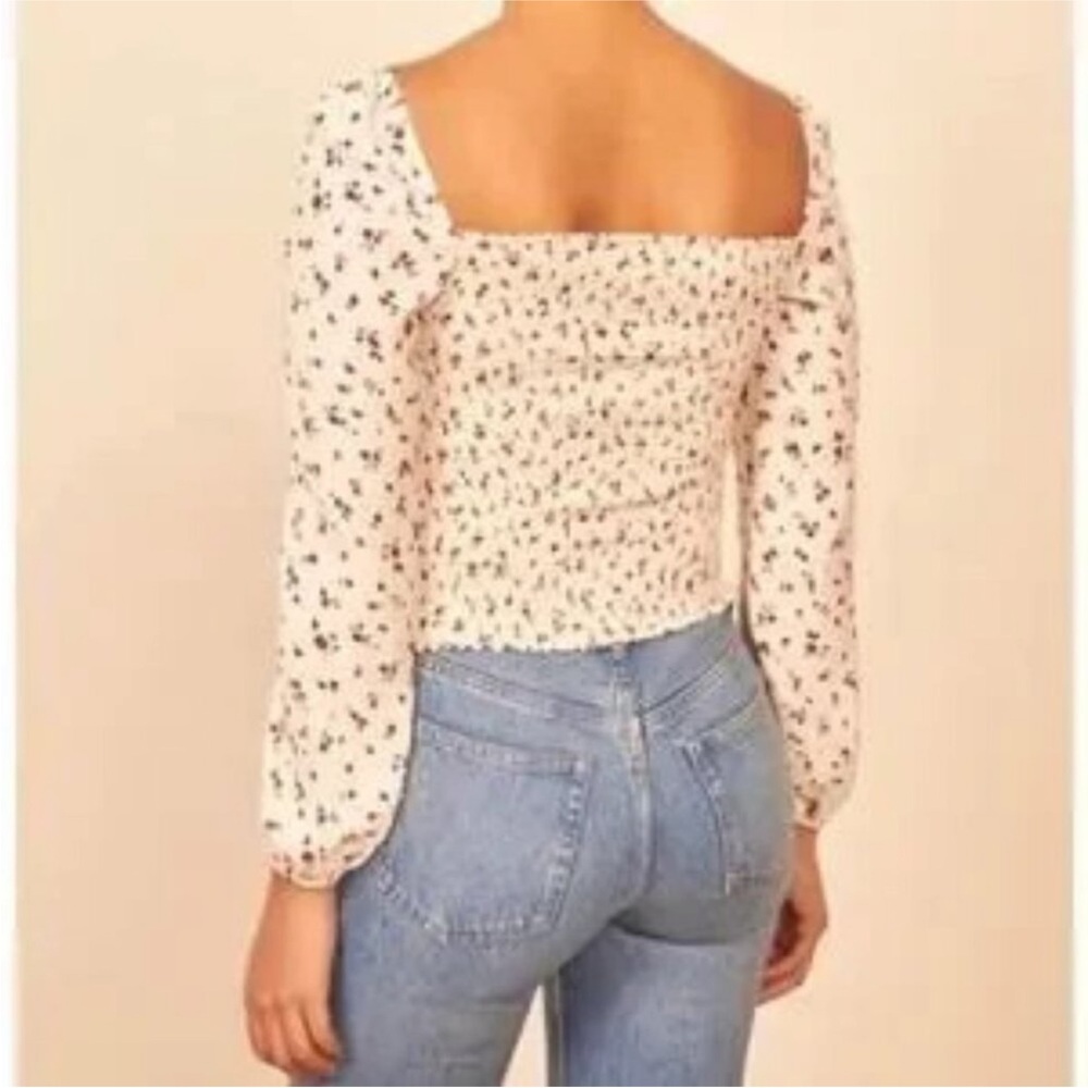 Reformation Reign Top Cream Long Sleeve Crop Blouse - Picture 2 of 6